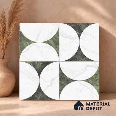 Moroccan Carving Wall & Floor Tile TL 11679 C Verdant Orbit 1 ft x 1 ft Ceramic Carving Matte Finish Tile - 10 mm | Suitable For Bathroom, Dining Area, Kitchen