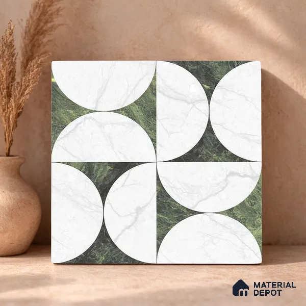 Moroccan Carving Wall & Floor Tile TL 11679 C Verdant Orbit 1 ft x 1 ft Ceramic Carving Matte Finish Tile - 10 mm | Suitable For Bathroom, Dining Area, Kitchen