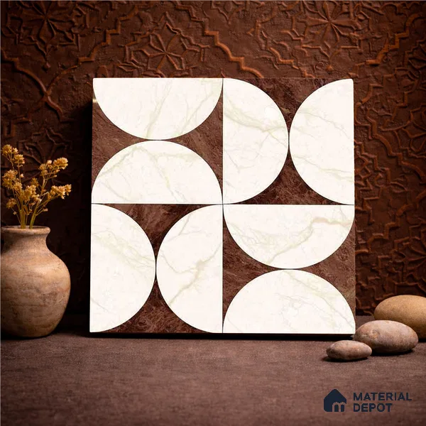 Moroccan Carving Wall & Floor Tile TL 11679 D Marquina Geo 1 ft x 1 ft Ceramic Carving Matte Finish Tile - 10 mm | Suitable For Bathroom, Dining Area, Kitchen