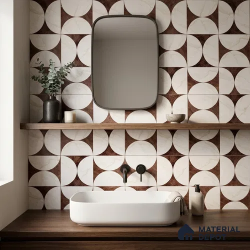 Moroccan Carving Wall & Floor Tile TL 11679 D Marquina Geo 1 ft x 1 ft Ceramic Carving Matte Finish Tile - 10 mm | Suitable For Bathroom, Dining Area, Kitchen