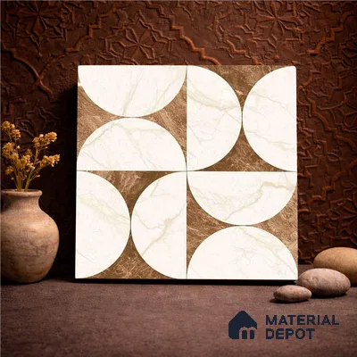 Moroccan Carving Wall & Floor Tile TL 11679 E Marble Mocha Geo 1 ft x 1 ft Ceramic Carving Matte Finish Tile - 10 mm | Suitable For Bathroom, Dining Area, Kitchen