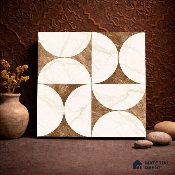 Moroccan Carving Wall & Floor Tile TL 11679 E Marble Mocha Geo 1 ft x 1 ft Ceramic Carving Matte Finish Tile - 10 mm | Suitable For Bathroom, Dining Area, Kitchen