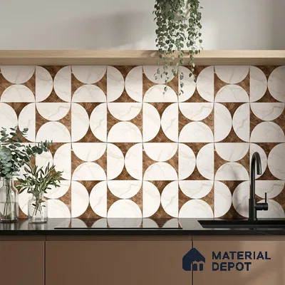 Moroccan Carving Wall & Floor Tile TL 11679 E Marble Mocha Geo 1 ft x 1 ft Ceramic Carving Matte Finish Tile - 10 mm | Suitable For Bathroom, Dining Area, Kitchen
