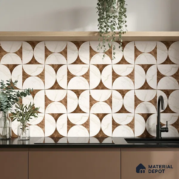 Moroccan Carving Wall & Floor Tile TL 11679 E Marble Mocha Geo 1 ft x 1 ft Ceramic Carving Matte Finish Tile - 10 mm | Suitable For Bathroom, Dining Area, Kitchen