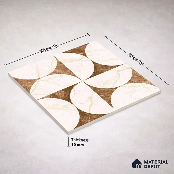 Moroccan Carving Wall & Floor Tile TL 11679 E Marble Mocha Geo 1 ft x 1 ft Ceramic Carving Matte Finish Tile - 10 mm | Suitable For Bathroom, Dining Area, Kitchen