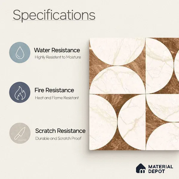 Moroccan Carving Wall & Floor Tile TL 11679 E Marble Mocha Geo 1 ft x 1 ft Ceramic Carving Matte Finish Tile - 10 mm | Suitable For Bathroom, Dining Area, Kitchen