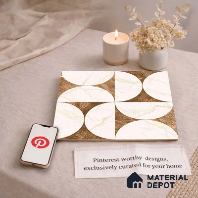 Moroccan Carving Wall & Floor Tile TL 11679 E Marble Mocha Geo 1 ft x 1 ft Ceramic Carving Matte Finish Tile - 10 mm | Suitable For Bathroom, Dining Area, Kitchen