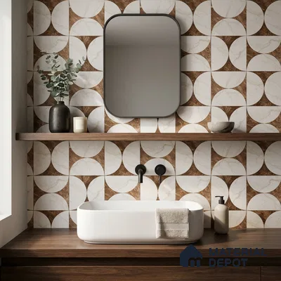 Moroccan Carving Wall & Floor Tile TL 11679 E Marble Mocha Geo 1 ft x 1 ft Ceramic Carving Matte Finish Tile - 10 mm | Suitable For Bathroom, Dining Area, Kitchen