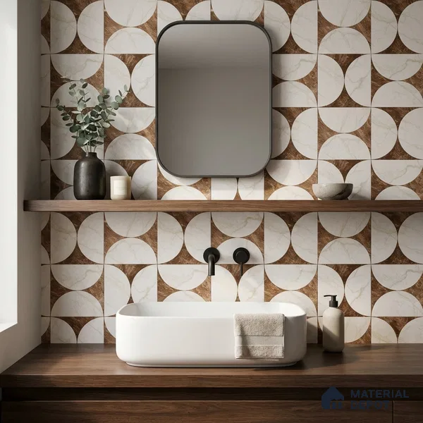 Moroccan Carving Wall & Floor Tile TL 11679 E Marble Mocha Geo 1 ft x 1 ft Ceramic Carving Matte Finish Tile - 10 mm | Suitable For Bathroom, Dining Area, Kitchen