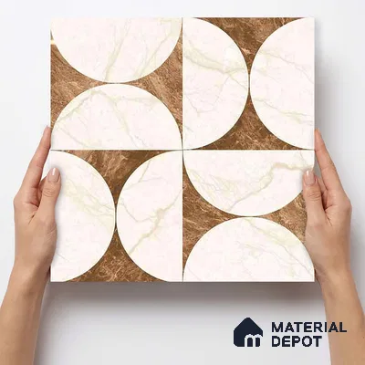 Moroccan Carving Wall & Floor Tile TL 11679 E Marble Mocha Geo 1 ft x 1 ft Ceramic Carving Matte Finish Tile - 10 mm | Suitable For Bathroom, Dining Area, Kitchen