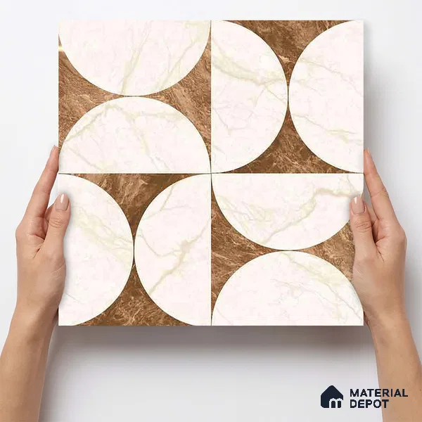 Moroccan Carving Wall & Floor Tile TL 11679 E Marble Mocha Geo 1 ft x 1 ft Ceramic Carving Matte Finish Tile - 10 mm | Suitable For Bathroom, Dining Area, Kitchen
