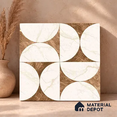 Moroccan Carving Wall & Floor Tile TL 11679 E Marble Mocha Geo 1 ft x 1 ft Ceramic Carving Matte Finish Tile - 10 mm | Suitable For Bathroom, Dining Area, Kitchen