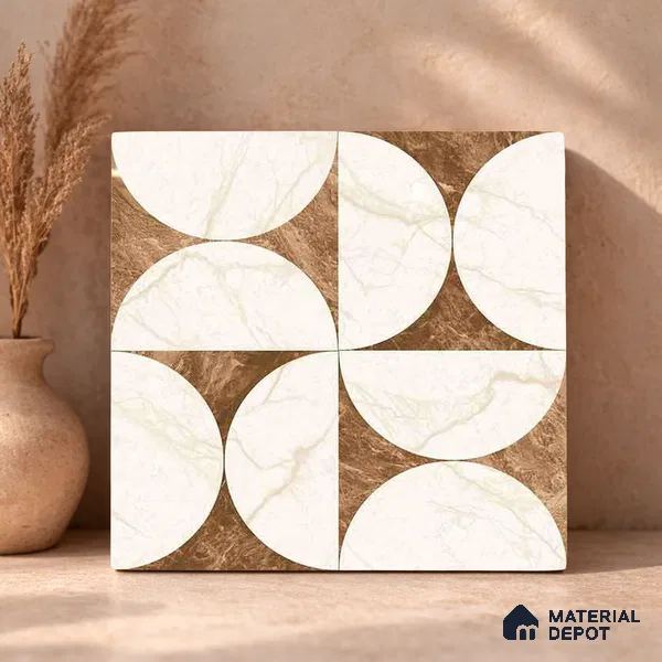 Moroccan Carving Wall & Floor Tile TL 11679 E Marble Mocha Geo 1 ft x 1 ft Ceramic Carving Matte Finish Tile - 10 mm | Suitable For Bathroom, Dining Area, Kitchen