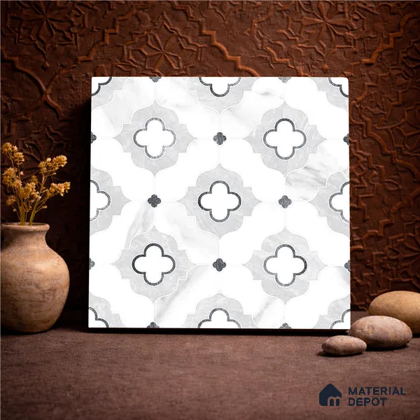 Moroccan Carving Wall & Floor Tile TL 11663 Arabesque Cloud 1 ft x 1 ft Ceramic Carving Matte Finish Tile - 10 mm | Suitable For Bathroom, Dining Area, Kitchen