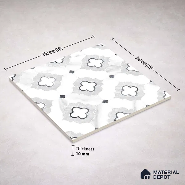 Moroccan Carving Wall & Floor Tile TL 11663 Arabesque Cloud 1 ft x 1 ft Ceramic Carving Matte Finish Tile - 10 mm | Suitable For Bathroom, Dining Area, Kitchen