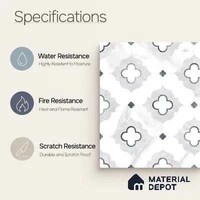 Moroccan Carving Wall & Floor Tile TL 11663 Arabesque Cloud 1 ft x 1 ft Ceramic Carving Matte Finish Tile - 10 mm | Suitable For Bathroom, Dining Area, Kitchen