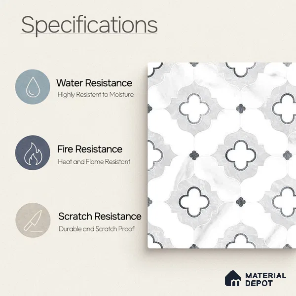Moroccan Carving Wall & Floor Tile TL 11663 Arabesque Cloud 1 ft x 1 ft Ceramic Carving Matte Finish Tile - 10 mm | Suitable For Bathroom, Dining Area, Kitchen