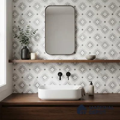 Moroccan Carving Wall & Floor Tile TL 11663 Arabesque Cloud 1 ft x 1 ft Ceramic Carving Matte Finish Tile - 10 mm | Suitable For Bathroom, Dining Area, Kitchen