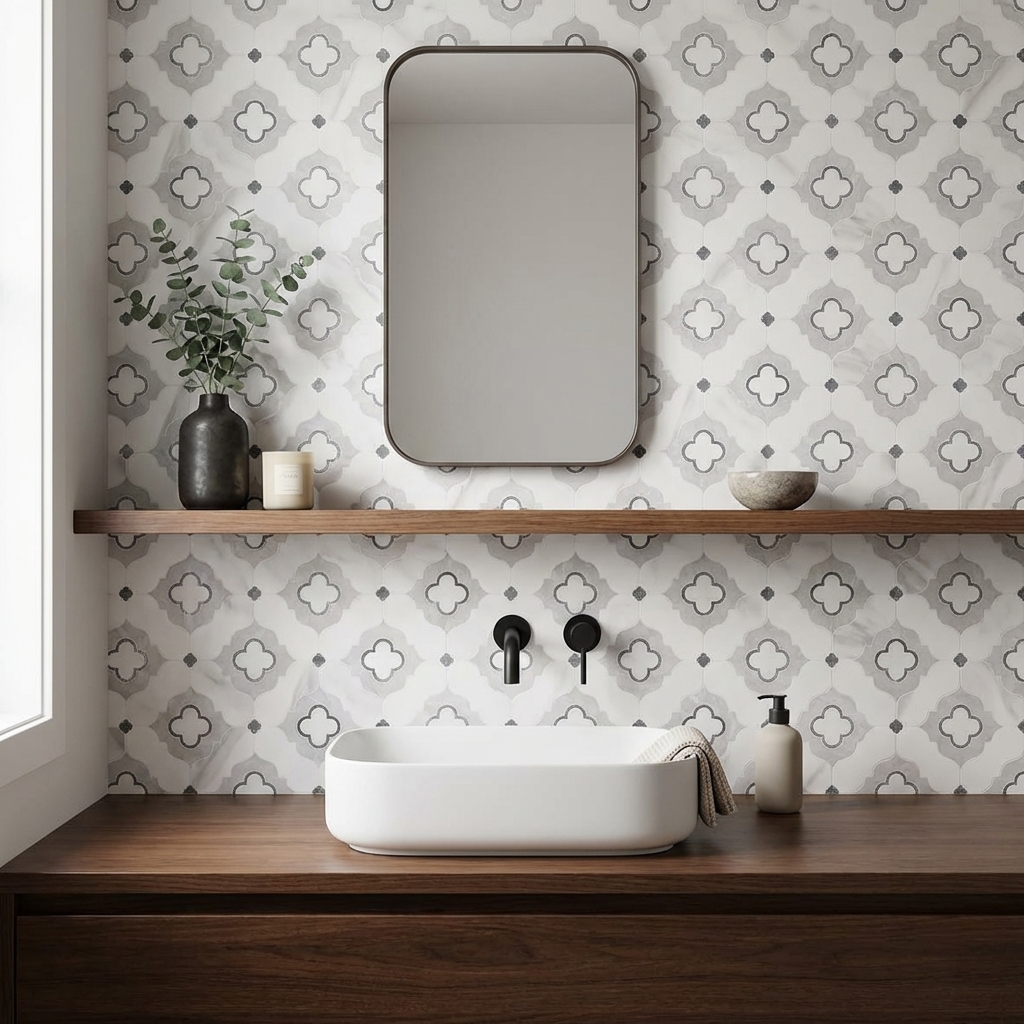 Moroccan Carving Wall & Floor Tile TL 11663 Arabesque Cloud 1 ft x 1 ft Ceramic Carving Matte Finish Tile - 10 mm | Suitable For Bathroom, Dining Area & Kitchen Backsplash