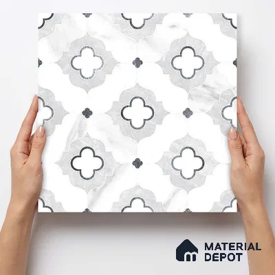 Moroccan Carving Wall & Floor Tile TL 11663 Arabesque Cloud 1 ft x 1 ft Ceramic Carving Matte Finish Tile - 10 mm | Suitable For Bathroom, Dining Area, Kitchen