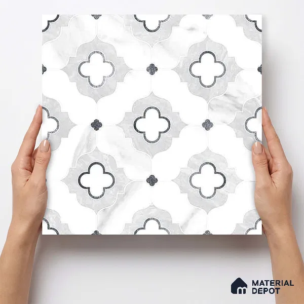 Moroccan Carving Wall & Floor Tile TL 11663 Arabesque Cloud 1 ft x 1 ft Ceramic Carving Matte Finish Tile - 10 mm | Suitable For Bathroom, Dining Area, Kitchen