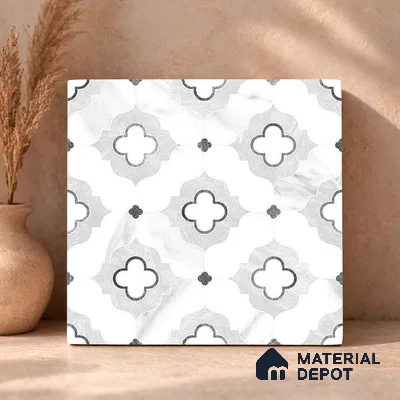 Moroccan Carving Wall & Floor Tile TL 11663 Arabesque Cloud 1 ft x 1 ft Ceramic Carving Matte Finish Tile - 10 mm | Suitable For Bathroom, Dining Area, Kitchen