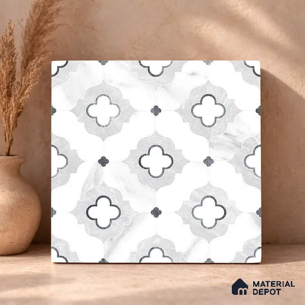 Moroccan Carving Wall & Floor Tile TL 11663 Arabesque Cloud 1 ft x 1 ft Ceramic Carving Matte Finish Tile - 10 mm | Suitable For Bathroom, Dining Area, Kitchen