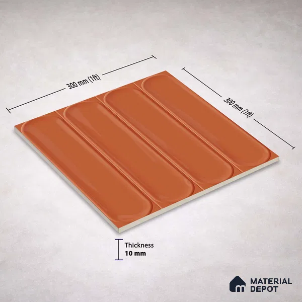 Faux Subway Wall Tile TL 11336 Terra Arch 1 ft x 1 ft Ceramic Glossy Finish Tile - 10 mm | Suitable For Bathroom, Dining Area, Kitchen Backsplash