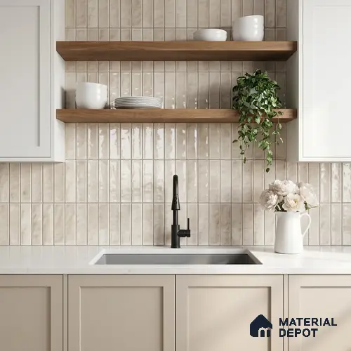 Faux Subway Wall Tile TL 11299 Sable Plank 1 ft x 1 ft Ceramic Glossy Finish Tile - 10 mm | Suitable For Bathroom, Balcony & Kitchen Backsplash