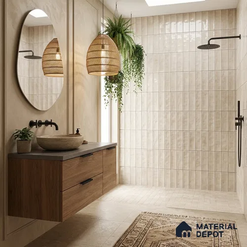 Faux Subway Wall Tile TL 11299 Sable Plank 1 ft x 1 ft Ceramic Glossy Finish Tile - 10 mm | Suitable For Bathroom, Dining Area, Kitchen Backsplash