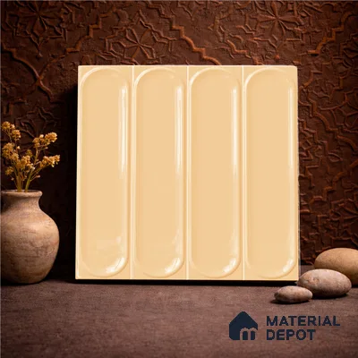 Faux Subway Wall Tile TL 11332 Amber Flute 1 ft x 1 ft Ceramic Glossy Finish Tile - 10 mm | Suitable For Bathroom, Dining Area, Kitchen Backsplash