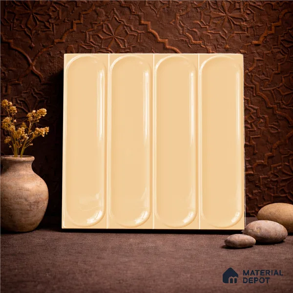 Faux Subway Wall Tile TL 11332 Amber Flute 1 ft x 1 ft Ceramic Glossy Finish Tile - 10 mm | Suitable For Bathroom, Dining Area, Kitchen Backsplash