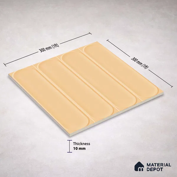 Faux Subway Wall Tile TL 11332 Amber Flute 1 ft x 1 ft Ceramic Glossy Finish Tile - 10 mm | Suitable For Bathroom, Dining Area, Kitchen Backsplash