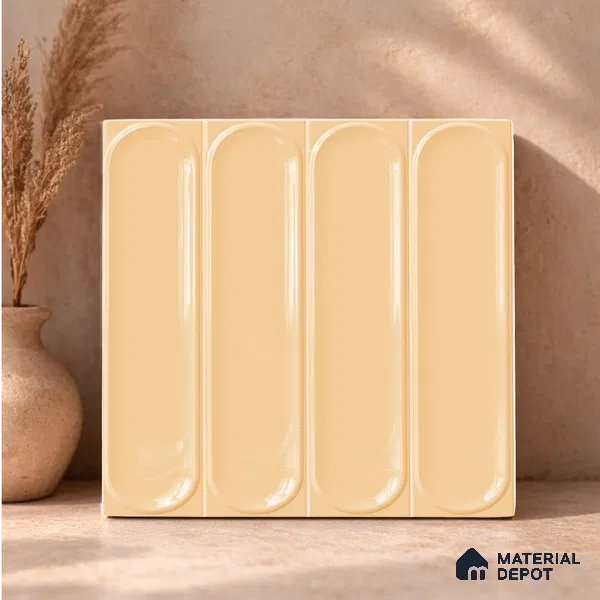 Faux Subway Wall Tile TL 11332 Amber Flute 1 ft x 1 ft Ceramic Glossy Finish Tile - 10 mm | Suitable For Bathroom, Dining Area, Kitchen Backsplash