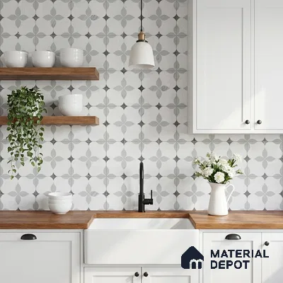 Moroccan Carving Wall & Floor Tile TL 11667 Pearl Petal 1 ft x 1 ft Ceramic Carving Matte Finish Tile - 10 mm | Suitable For Bathroom, Dining Area, Kitchen
