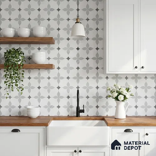 Moroccan Carving Wall & Floor Tile TL 11667 Pearl Petal 1 ft x 1 ft Ceramic Carving Matte Finish Tile - 10 mm | Suitable For Bathroom, Dining Area & Kitchen Backsplash