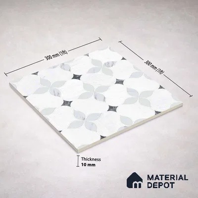 Moroccan Carving Wall & Floor Tile TL 11667 Pearl Petal 1 ft x 1 ft Ceramic Carving Matte Finish Tile - 10 mm | Suitable For Bathroom, Dining Area, Kitchen
