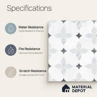 Moroccan Carving Wall & Floor Tile TL 11667 Pearl Petal 1 ft x 1 ft Ceramic Carving Matte Finish Tile - 10 mm | Suitable For Bathroom, Dining Area, Kitchen