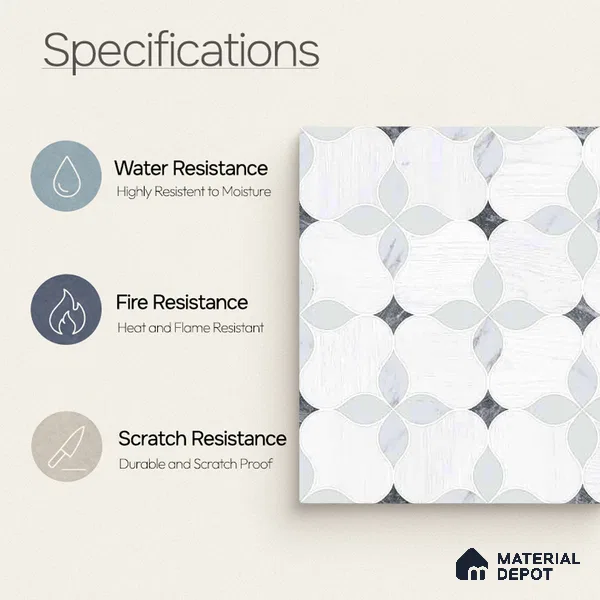 Moroccan Carving Wall & Floor Tile TL 11667 Pearl Petal 1 ft x 1 ft Ceramic Carving Matte Finish Tile - 10 mm | Suitable For Bathroom, Dining Area, Kitchen