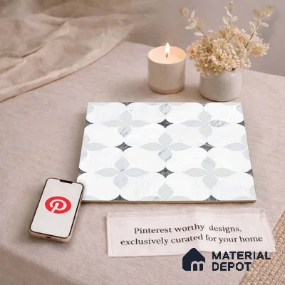 Moroccan Carving Wall & Floor Tile TL 11667 Pearl Petal 1 ft x 1 ft Ceramic Carving Matte Finish Tile - 10 mm | Suitable For Bathroom, Dining Area, Kitchen