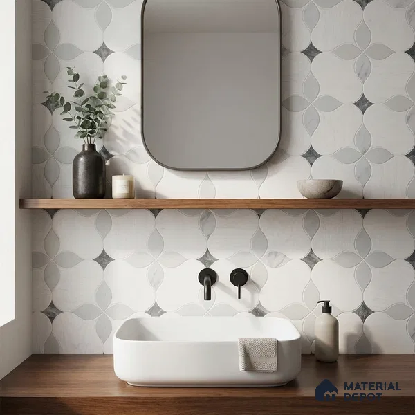 Moroccan Carving Wall & Floor Tile TL 11667 Pearl Petal 1 ft x 1 ft Ceramic Carving Matte Finish Tile - 10 mm | Suitable For Bathroom, Dining Area, Kitchen