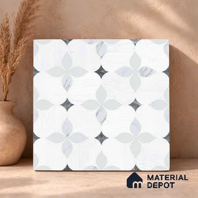 Moroccan Carving Wall & Floor Tile TL 11667 Pearl Petal 1 ft x 1 ft Ceramic Carving Matte Finish Tile - 10 mm | Suitable For Bathroom, Dining Area, Kitchen
