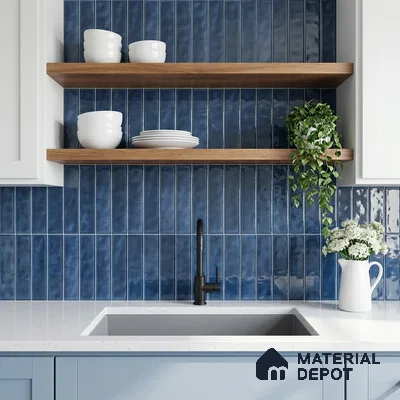 Faux Subway Wall Tile TL 11298 Indigo Plank 1 ft x 1 ft Ceramic Glossy Finish Tile - 10 mm | Suitable For Bathroom, Dining Area, Kitchen Backsplash