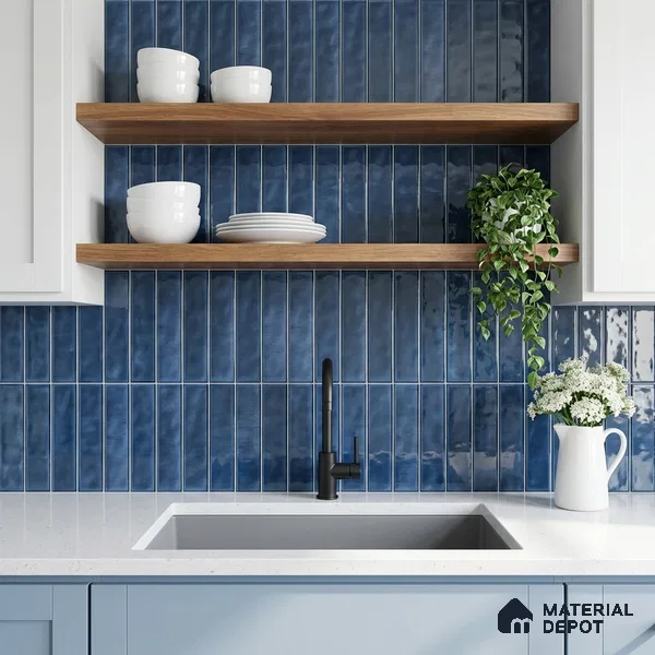 Faux Subway Wall Tile TL 11298 Indigo Plank 1 ft x 1 ft Ceramic Glossy Finish Tile - 10 mm | Suitable For Bathroom, Dining Area, Kitchen Backsplash