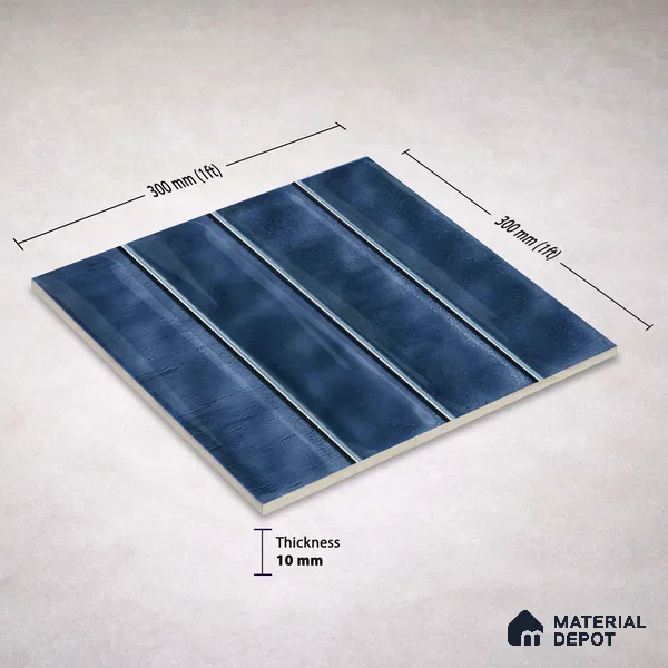 Faux Subway Wall Tile TL 11298 Indigo Plank 1 ft x 1 ft Ceramic Glossy Finish Tile - 10 mm | Suitable For Bathroom, Dining Area, Kitchen Backsplash