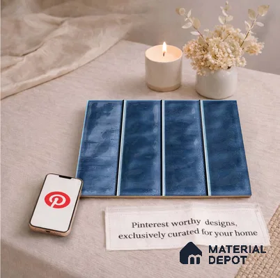 Faux Subway Wall Tile TL 11298 Indigo Plank 1 ft x 1 ft Ceramic Glossy Finish Tile - 10 mm | Suitable For Bathroom, Dining Area, Kitchen Backsplash
