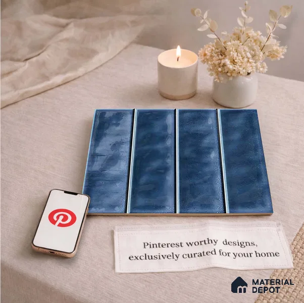 Faux Subway Wall Tile TL 11298 Indigo Plank 1 ft x 1 ft Ceramic Glossy Finish Tile - 10 mm | Suitable For Bathroom, Dining Area, Kitchen Backsplash