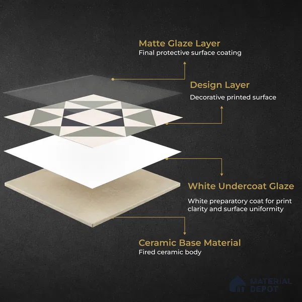 Moroccan Wall & Floor Carpet Center Tile TL 11170 Geometric Sage 1 ft x 1 ft Ceramic Matte Finish Tile - 10 mm | Suitable For Kitchen, Bathroom, Balcony