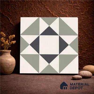 Moroccan Wall & Floor Carpet Center Tile TL 11170 Geometric Sage 1 ft x 1 ft Ceramic Matte Finish Tile - 10 mm | Suitable For Kitchen, Bathroom, Balcony