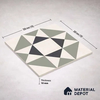 Moroccan Wall & Floor Carpet Center Tile TL 11170 Geometric Sage 1 ft x 1 ft Ceramic Matte Finish Tile - 10 mm | Suitable For Kitchen, Bathroom, Balcony